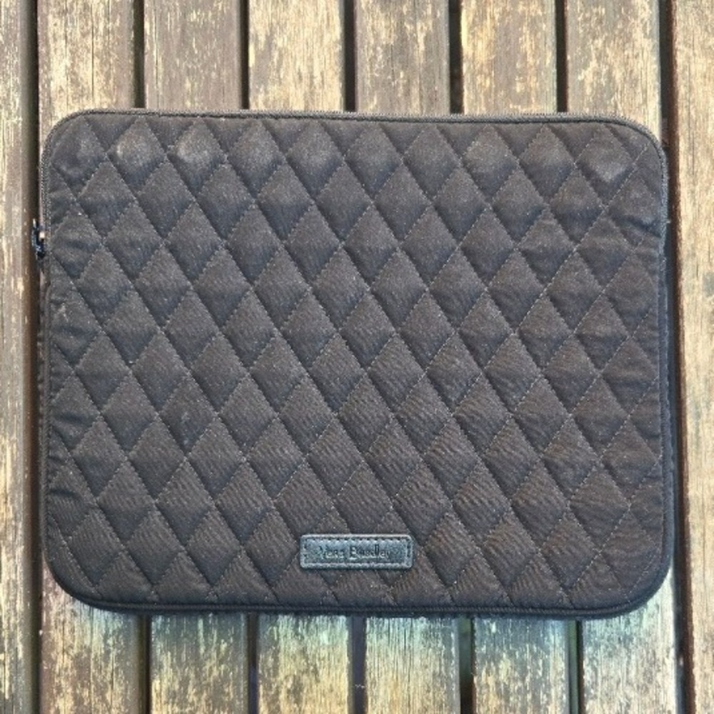 Vera Bradley Black Microfiber Quilted Tablet iPad Sleeve Floral Lining